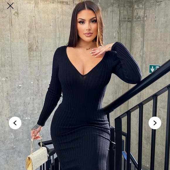 Fashion Nova Dresses & Skirts - Fashion Nova Kallan Black Ribbed Knit Long Sleeve Dress